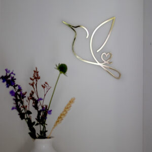humminbird wanddecoratie in spiegelend goud troost door de brievenbus troostgeschenk